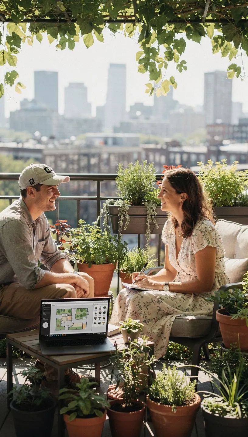 Urban garden with plants thriving under sunlight