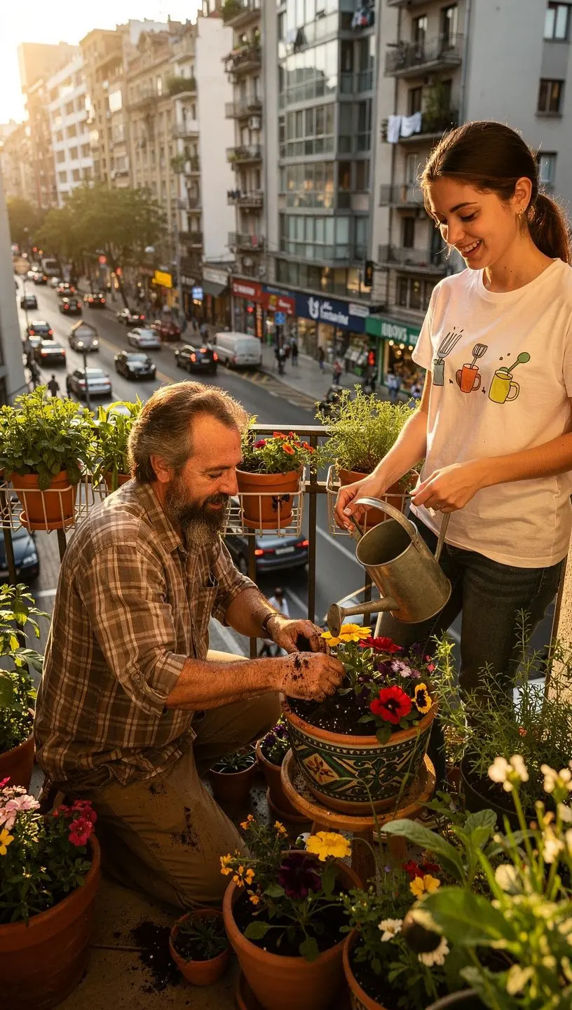 Urban garden with native plants and balcony setups